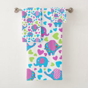 Cute Colorful Elephant Bath Towel Set