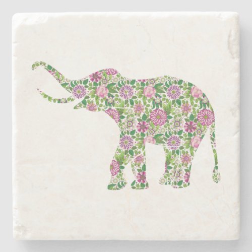 Cute Colorful Elephant Illustration Stone Coaster