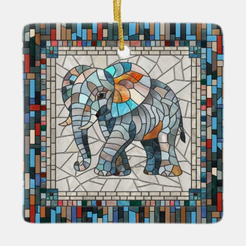 Cute Colorful Elephant mosaic art Ceramic Ornament