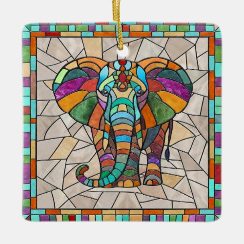 Cute Colorful Elephant mosaic art Ceramic Ornament