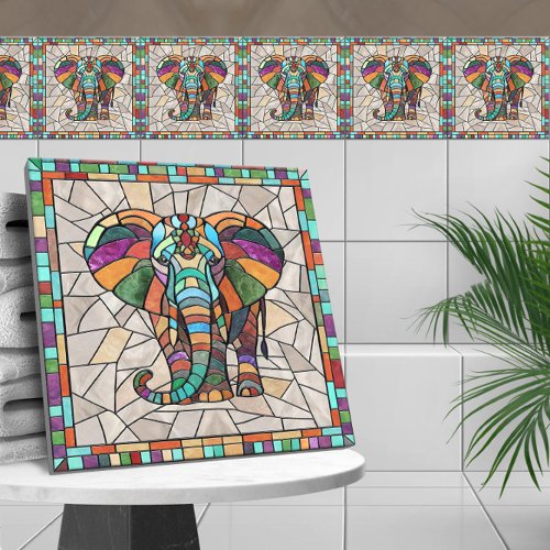 Cute Colorful Elephant mosaic art Ceramic Tile