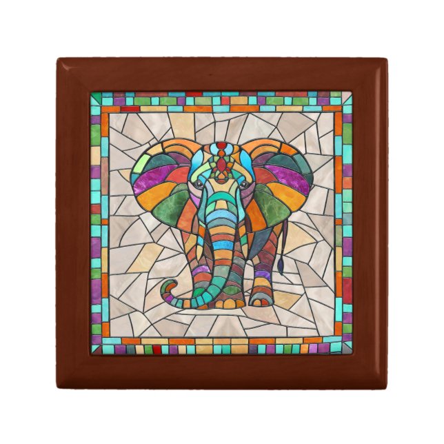 Cute Colorful Elephant mosaic art Gift Box (Front)