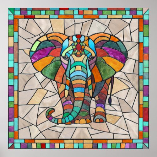 Cute Colorful Elephant mosaic art Poster