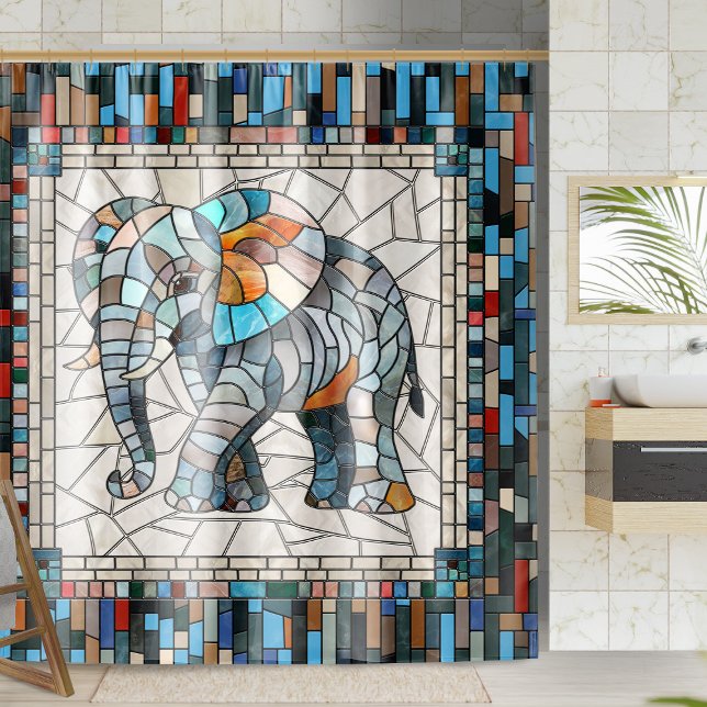 Cute Colorful Elephant mosaic art Shower Curtain (Creator Uploaded)