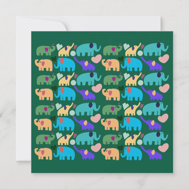 Cute Colorful Elephant Seamless Pattern Invitation (Front)