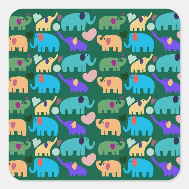 Cute Colorful Elephant Seamless Pattern Square Sticker (Front)