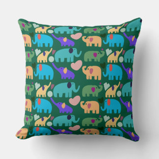 Cute Colorful Elephant Seamless Pattern Throw Pillow