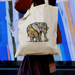 Cute colorful elephant tote bag design 