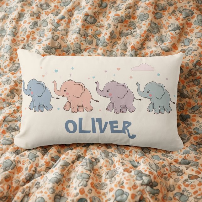 Cute Colorful Elephants Lumbar Pillow (Creator Uploaded)