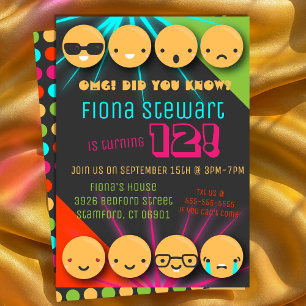 Cute Colorful Emoji Birthday Party Invitation
