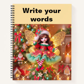 Cute Colorful Fairy Sitting on Christmas Tree Notebook