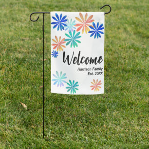 Cute Colorful Family Name Established Year Outdoor Garden Flag