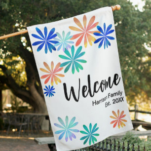 Cute Colorful Family Name Established Year Outdoor House Flag