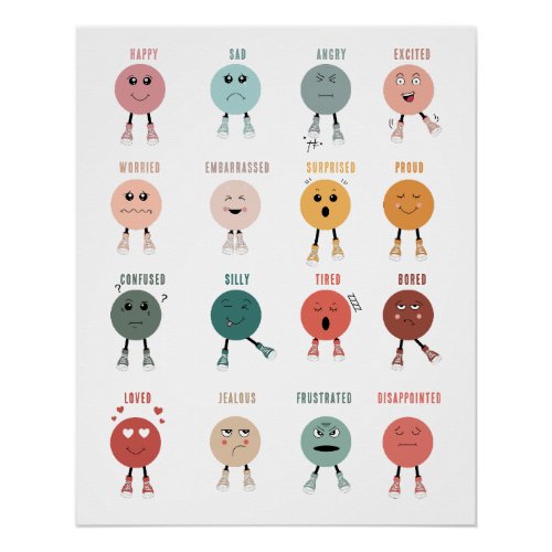 Cute Colorful Feelings Emotions Faces Chart 