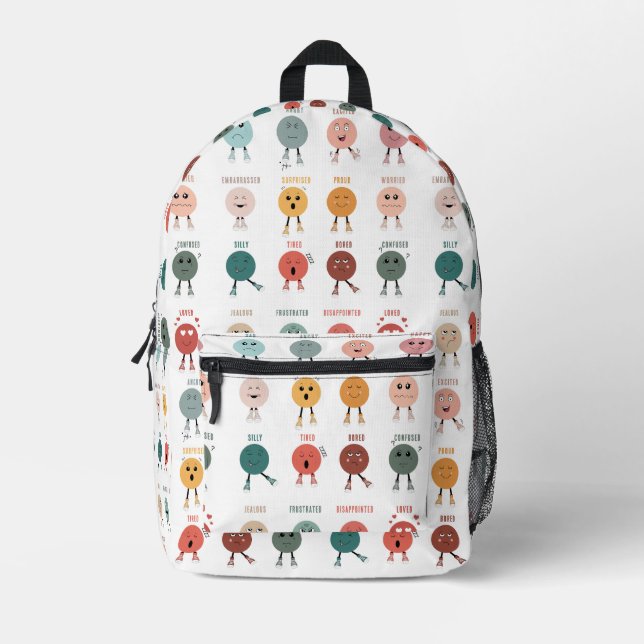 Cute Colorful Feelings Emotions Faces Chart  Printed Backpack (Front)