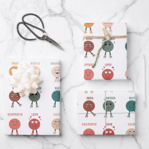 Cute Colorful Feelings Emotions Faces Chart  Wrapping Paper Sheets