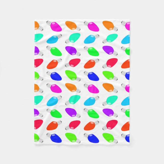 Cute & Colorful Festive Christmas Light Bulbs Fleece Blanket (Front)