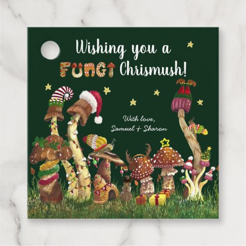 Cute Colorful Festive Mushroom Fungi Christmas Pun Favor Tags