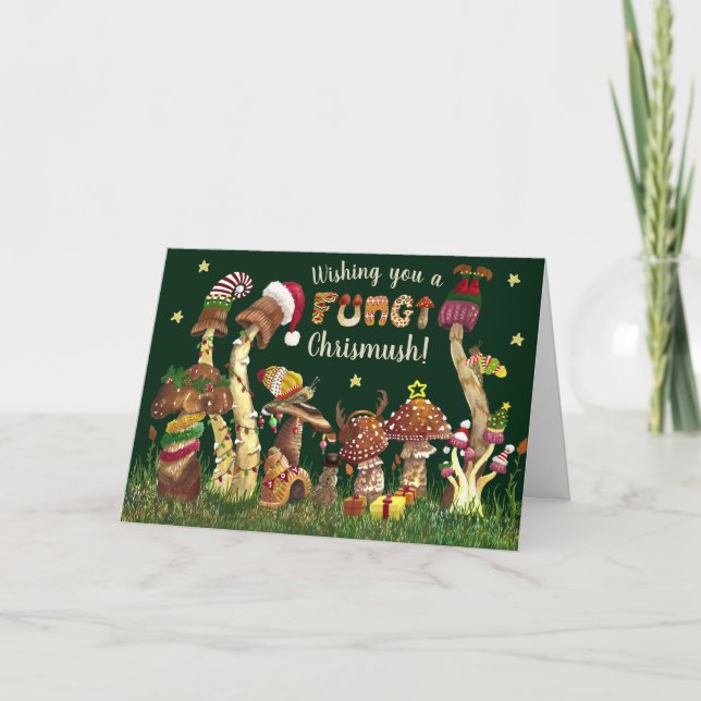 Cute Colorful Festive Mushroom Fungi Christmas Pun Holiday Card (Front)
