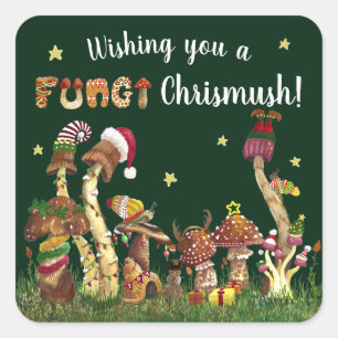 Cute Colorful Festive Mushroom Fungi Christmas Pun Square Sticker