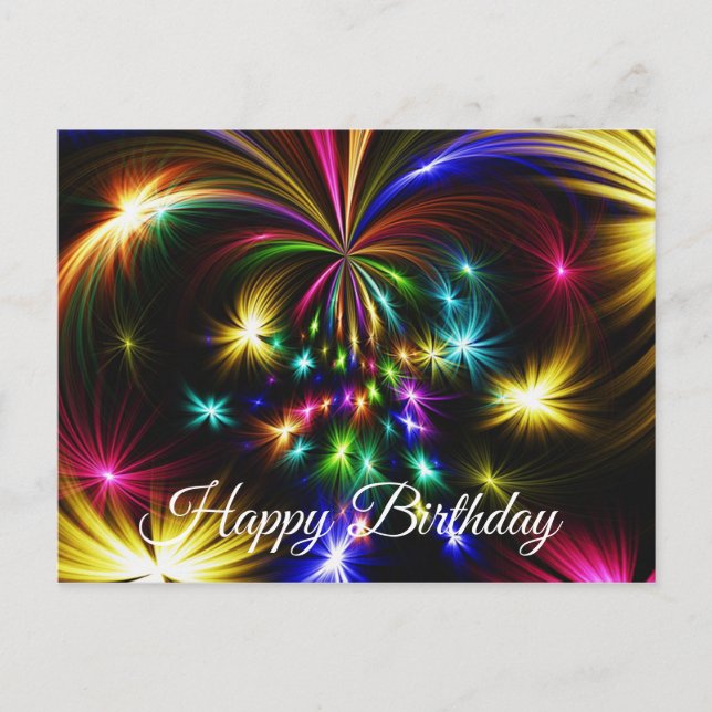 Cute, Colorful Fireworks, Abstract Postcard (Front)