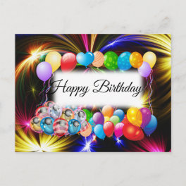 Cute, Colorful Fireworks, Balloons, Birthday Postcard