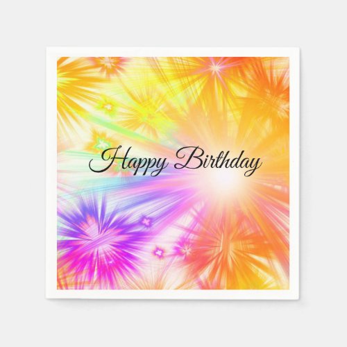 Cute Colorful Fireworks Happy Birthday Napkins