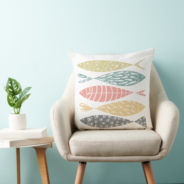 Cute Colorful Fish Coastal Theme Throw Pillow (Chair)