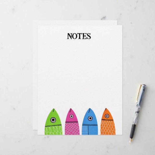 Cute colorful fish Letterhead personal stationery (Front/Back In Situ)