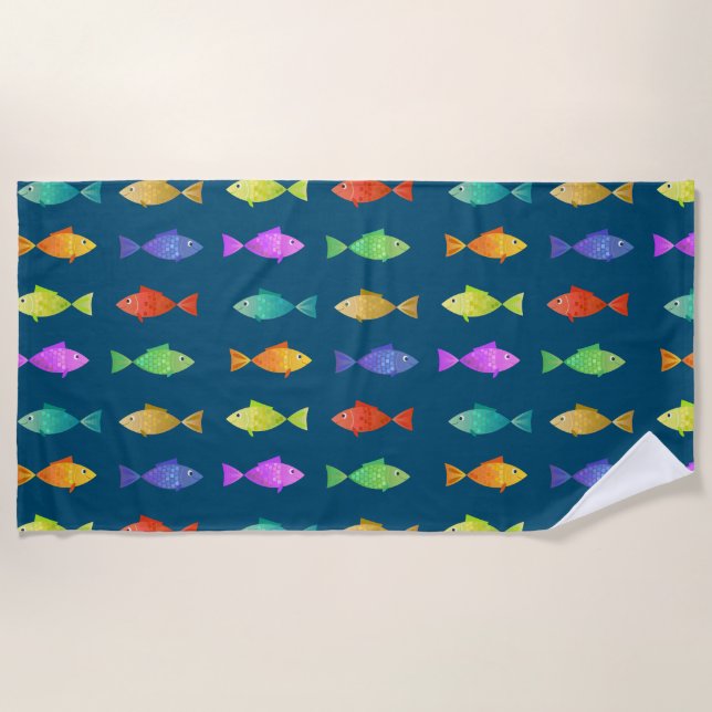 Cute colorful fish pattern beach towel (Front)