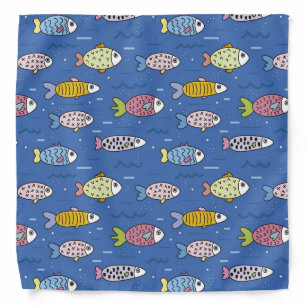 Cute Colorful Fish Pattern Blue Summer Bandana