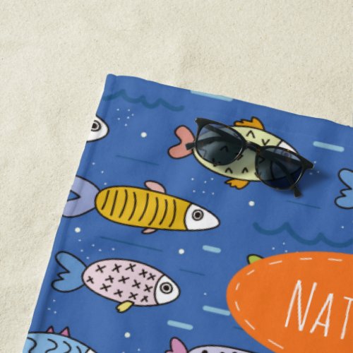 Cute Colorful Fish Pattern Personalised Kids Beach Towel