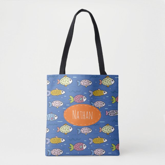 Cute Colorful Fish Pattern Personalised Kids Swim Tote Bag (Front)