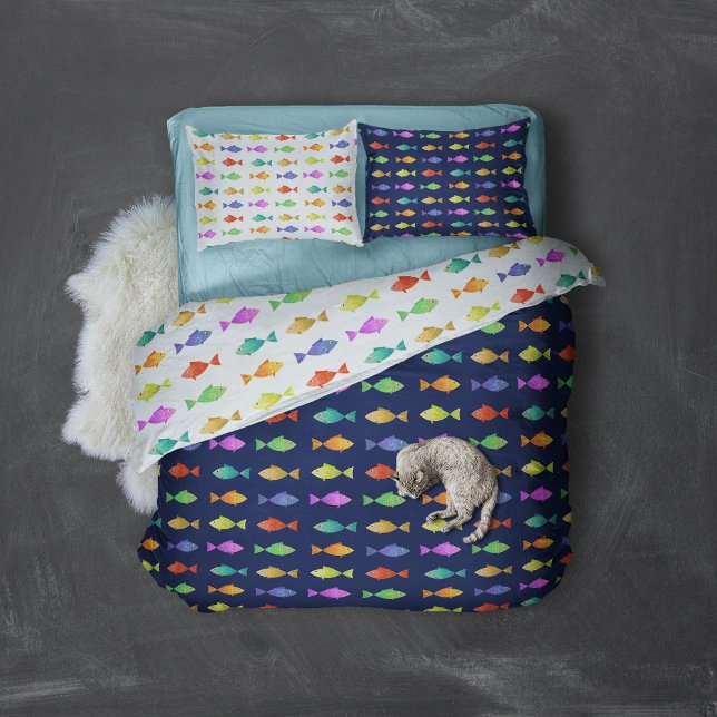 Cute colorful fish pattern  pillow case (Cute Rainbow fish colorful patterned bedding for ocean lovers pillow case)