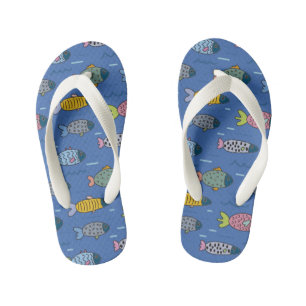 Cute Colorful Fish Pattern Summer Blue Kid's Flip Flops