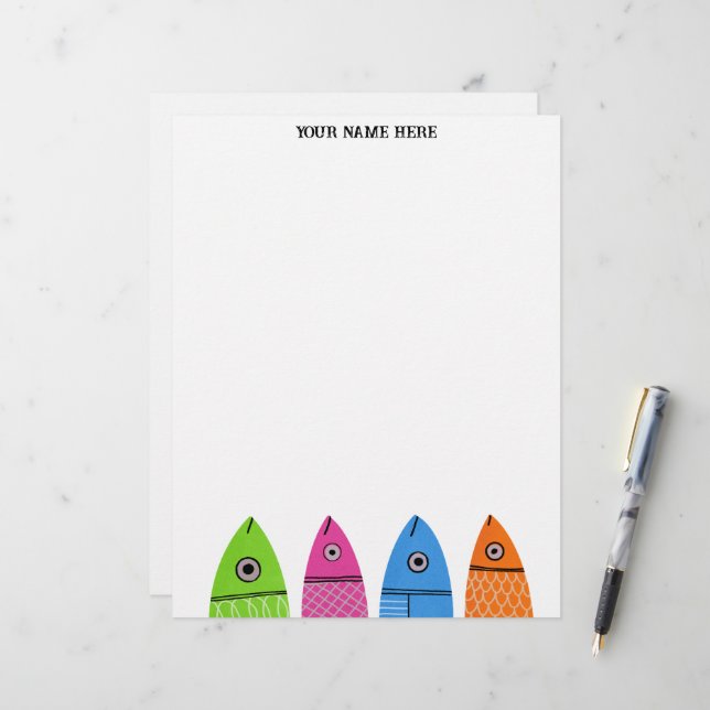 Cute Colorful Fish Personalized Letterhead (Front/Back In Situ)
