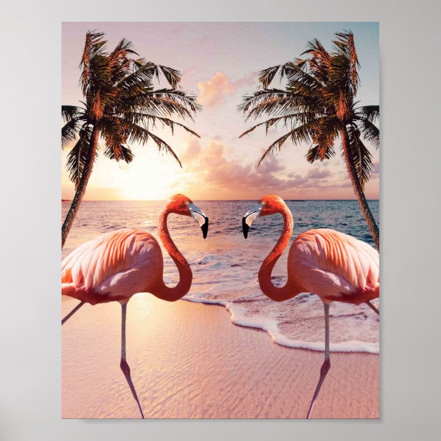 Cute Colorful Flamingo Palm Tree Poster (Front)