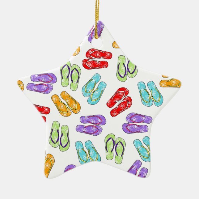 Cute Colorful Flip Flops Ceramic Ornament (Front)