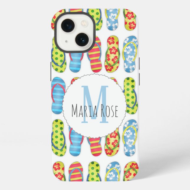 Cute Colorful Flip Flops Pattern Monogram Iphone Case (Back)