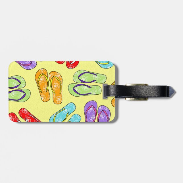 Cute Colorful Flip Flops Print - Yellow Luggage Tag (Back Horizontal)