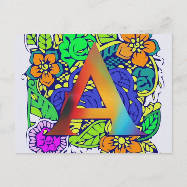 Cute Colorful Floral A monogrammed Pattern Girly Postcard (Front)