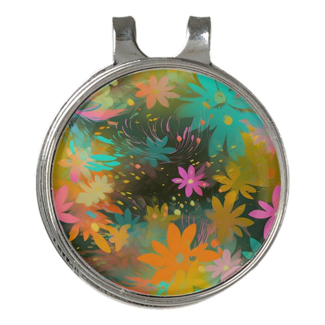 Cute Colorful Floral Abstract Pattern Golf Hat Clip (Front)