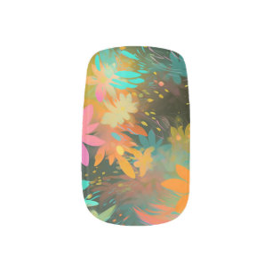 Cute Colorful Floral Abstract Pattern Minx Nail Art