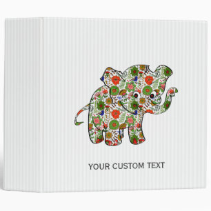 Cute Colorful Floral Baby Elephant 3 Ring Binder