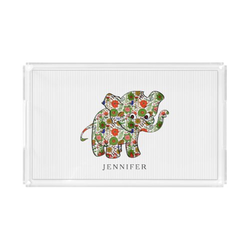 Cute Colorful Floral Baby Elephant Acrylic Tray