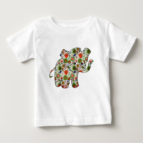 Cute Colorful Floral Baby Elephant Baby T_Shirt
