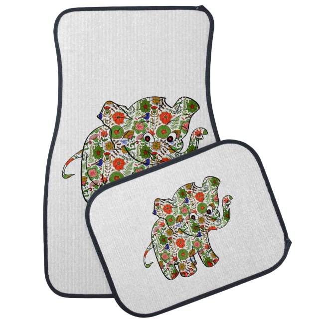 Cute Colorful Floral Baby Elephant Car Mat (Set)