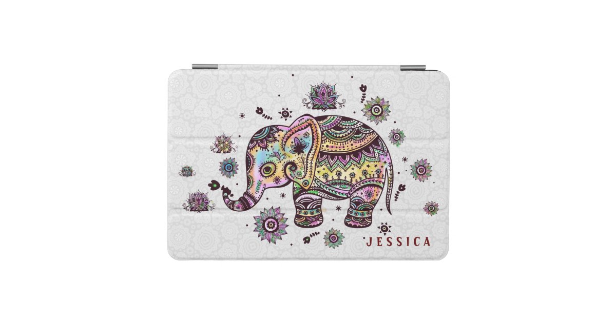 Cute Colorful Floral Baby Elephant Illustration iPad Mini Cover | Zazzle