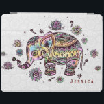 Cute Colorful Floral Baby Elephant Illustration iPad Smart Cover<br><div class="desc">Cute colorful floral baby elephant illustration over white circles pattern background. Customizable and optional monogram. If you need any help customizing any of my designs,  contact ArtOnWear designer. Free text formatting with live help available by request.</div>