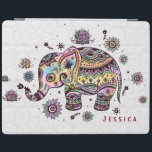 Cute Colorful Floral Baby Elephant Illustration iPad Smart Cover<br><div class="desc">Cute colorful floral baby elephant illustration over white circles pattern background. Customizable and optional monogram. If you need any help customizing any of my designs,  contact ArtOnWear designer. Free text formatting with live help available by request.</div>